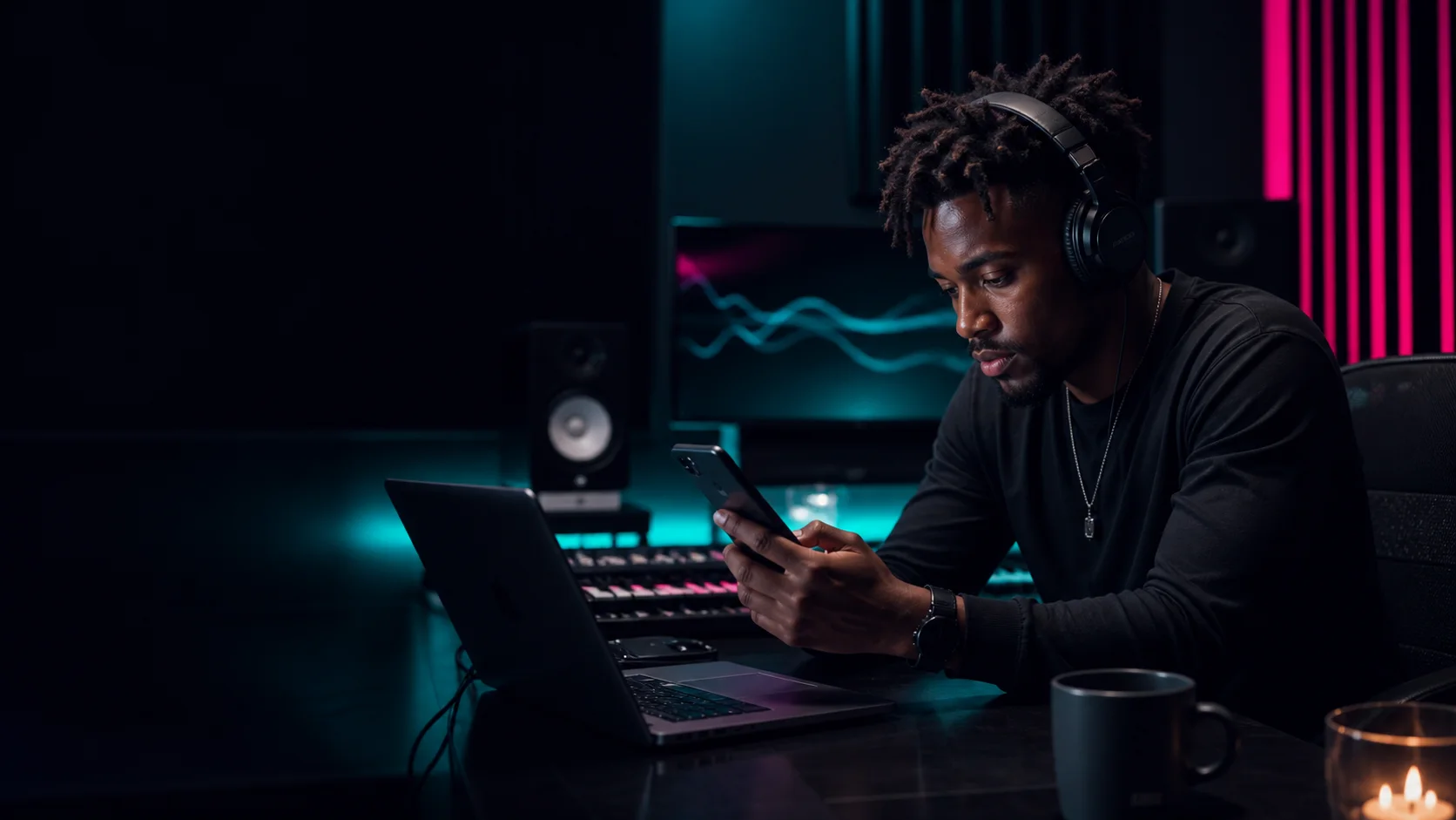 Artista indipendente controlla una campagna SoundCloud in studio